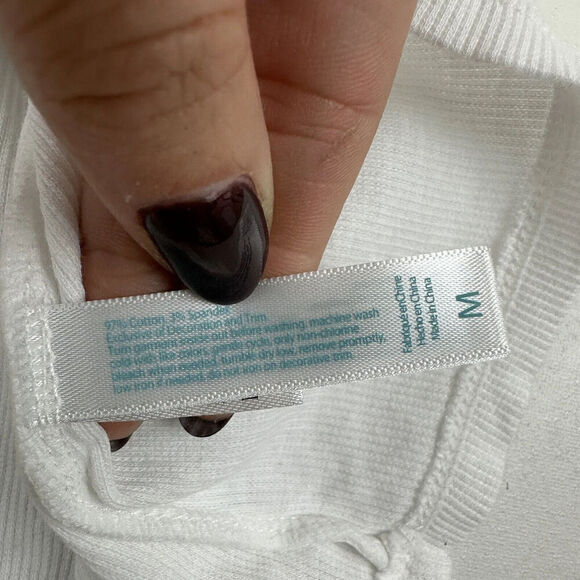 Betsey Johnson Size M White Ribbed Tank Top BRIDE Rinestones & Lace Racerback - Picture 7 of 9